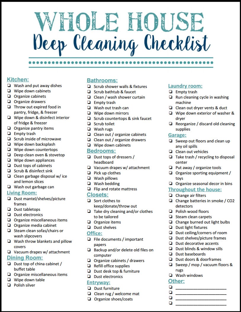 Deep Cleaning Checklist Printable